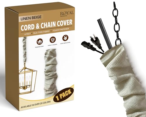 Royal Designs, Inc. CC-1-LB Beige Cord & Chain Cover 4' Linen Fabric Touch Fastener, Linen Beige