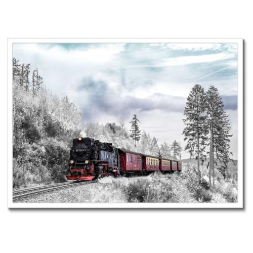 Train à vapeur poster cadre noir 70x50 cm grand tableau rétro salon