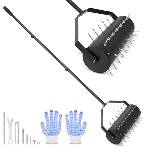 Lawn Aerator Roller, Manual Garden Lawn Aerator Spike, and 50-70 Detachable Handle Heavy Duty for Garden Yard Soil Grass,140 x 44 x15 cm
