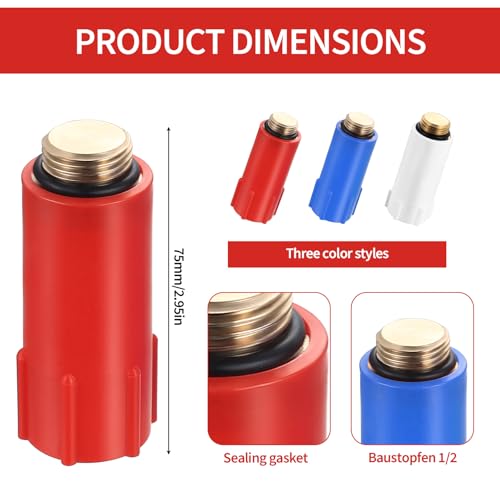 6 Stück Baustopfen 1/2 Zoll Messing, Blindstopfen 1/2 Zoll Abdrückstopfen, Baustopfen Wasserleitung zum Absperren von Wasserleitungen für Renovierungen