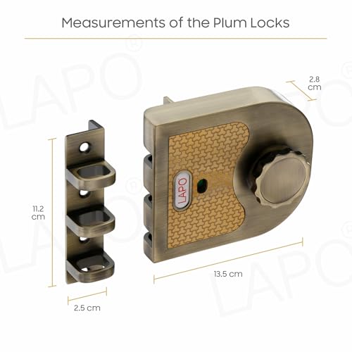Image of LAPO XL Rim Lock | Antique Brass Finish Heavy Duty Deadbolt Lock | Ideal for Wooden, Sliding & Double Doors | Compatible with Left & Right Inside Opening | 4 Brass Keys | 3-Year Warranty