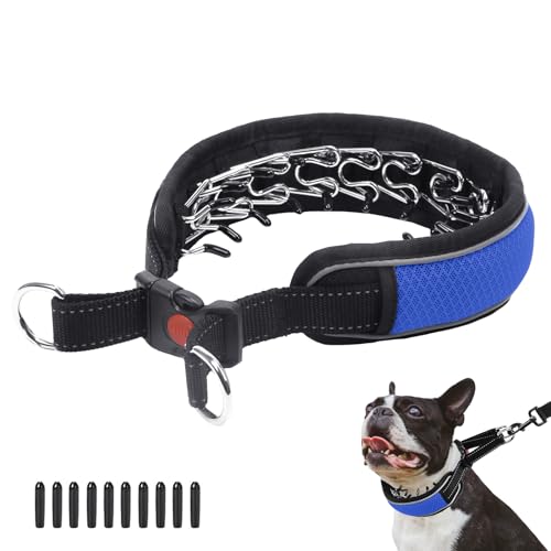 Reflective No Pull Martingale Collar for Large Medium Dogs, Adjustable Anti Pull for Training Walking, Heavy Duty Nylon Slip Collar with Buckle 2 Inch Wide M Blue