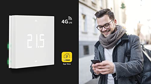 Vimar 02913 Termostato 4G LTE da parete, controllo locale e remoto da App View, riscaldamento e condizionamento in modalità ON/OFF e PID, standard Bluetooth, retroilluminazione LED - 3