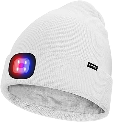 ATNKE Unisex LED Lighted Beanie Hat,USB Rechargeable 4 LED Red and Blue Glow Flashing Running Headlamp Ultra Bright Cap with Head Torch Winter Warm Lined Fleece Gifts for Men and Women