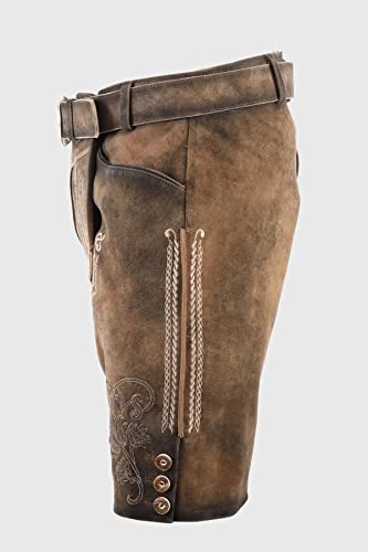 KRÜGER Heren klederdracht leren broek kort, model: Zeus met riem, knielang, art.nr. 096628-0-0007, bruin - Afbeelding 7