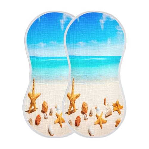 J JOYSAY Starfish Beach Sand Beige Baby Burp Cloths for Boys Girls Large 22''x11'' Cotton 4 Layer Burp Cloths for Girl Spit Up one sizex2
