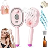 Cepillo alisador con vapor de pelo 3 en 1 con vaporizador - Plancha pelo viaje y cepillo alisador a vapor para pelo rizado, peine eléctrico antiestático para mujer (Rosa)