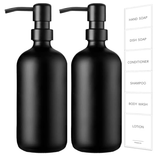 GMISUN Hand and Dish Soap Dispenser set, 2 Pack Kitchen Matte Black Soap Dispenser with Rustproof Stainless Steel Pump, 16 Oz Refillable Liquid Pump Bottle Dispensers for Kitchen & Bathroom Countertop
