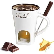 MEETOZ Porcelain Chocolate Fondue Mug with Forks, Chocolate Fondue Cup, Ceramic Butter Warmer Set,Chocolate Melting Mug for Date Night Birthday Wedding Gifts White