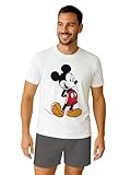 Pijama de Mickey Mouse de Disney para hombre, conjunto de pijama de manga corta con pantalones cortos, gris/blanco, gris/blanco, M
