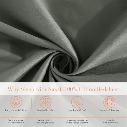 Image of Naksh Bedsheet for Double Bed King Size Plain 210 TC with 2 Pillow Covers | 100% Pure Cotton | 210 Thread Count | Soft, Breathable Fabric Built for Daily Use | Bed Sheet Double Bed | Grey |