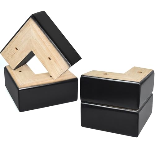 AORYVIC Solid Wood Legs for Furniture, L-Shaped Bed Risers, Furniture Legs for Sofa Couch Dresser Cabinet Table, Couch Sofa Feet, Furniture Risers, Bed Lifters 4 Pack (Black, 2 inch)
