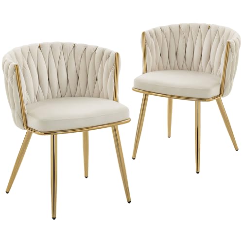 Image of HOMCOM Velvet-Feel Dining Chairs Set of 2 Upholstered Armchair, Cream
