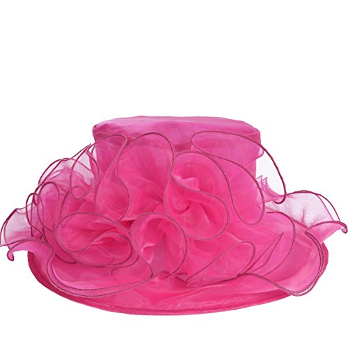 Womens Kentucky Derby Church Hat Rose Dress Fascinator Tea Party Hat Organza Hot Pink #TOP4