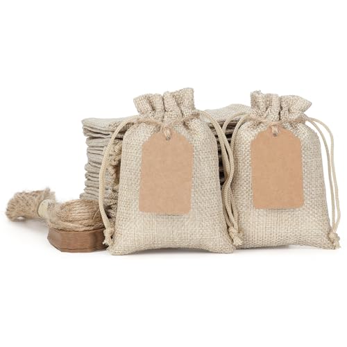 Tapleap Burlap Bags with Drawstring, 3x4 Inches Burlap Favor Sack (Lot of 50) for Wrapping Favors or Gifts, Birthday, Wedding, Party or Household Use