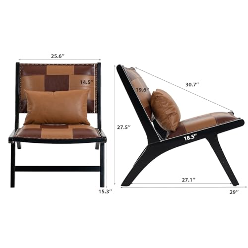 Sillón con diseño cuadrillé de cuero sintético Marrón miniatura 2