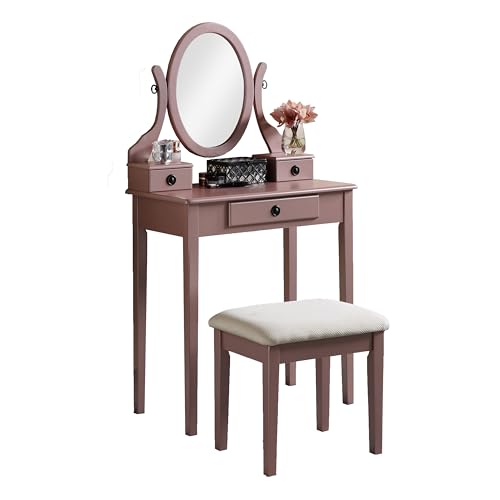 Roundhill Furniture Moniys Wood Moniya Makeup Vanity Table and Stool