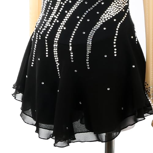 Vestido profissional de patinação artística feito à mão com diamantes aquáticos de manga comprida pr