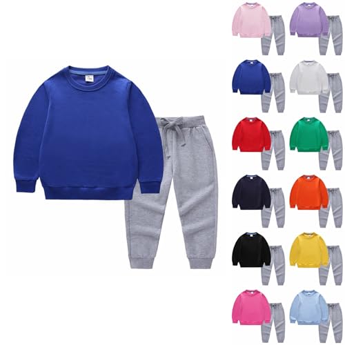 Kids Boys Girls Fall Clothes Outfits Toddler Solid Long Sleeve Crewneck Sweatshirt with Pants (D-Grey, 8-9 Years)