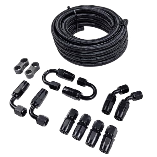 6AN 20FT Fuel Line Kit, Nylon Braided Fuel Line Hose Fitting Kit | Nylon Stainless Steel Braided CPE Fuel Oil Hose w/ 10PCS Swivel Fitting Adapter Black by LLNSEAUTO - Used condition - US$38.01