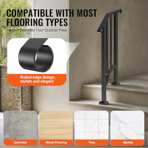 VEVOR Handrails for Outdoor Steps, 1 Step Stair Hand Rail Kit, Transitional Carbon Steel Railings with Installation Kit, Stair Rails for Seniors, Concrete Steps & Porch & Deck, Black Retro Arch by VEVOR - Image 5