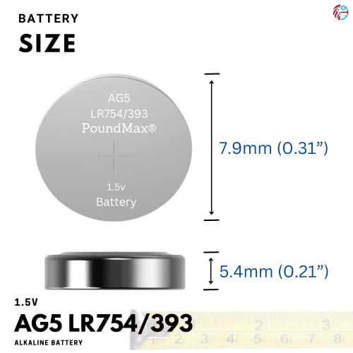 Poundmax Ag5 Lr754/393 Batteries 1.5V Alkaline Button Cell Battery - 10 Count #TOP4