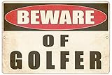 Funny Golf Ball Metal Tin Sign Wall Decor Man Cave Bar Warning Beware of Golfer