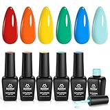 Beetles Spring Summer Gel Nail Polish Set, 6 Colors Rainbow Gel Nail Polish Kit Red Yellow Blue Orange Green Summer Polish Soak Off UV Nail Art Design Salon DIY Manicure Gifts for Women Girls