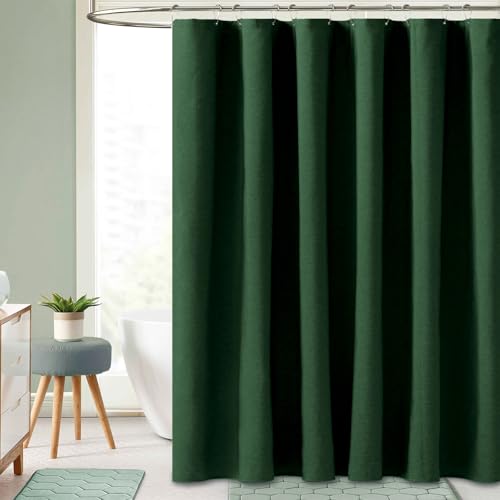 BTTN Stall Fabric Shower Curtain, 54x78 Inch Long Linen Textured Heavy Duty Thick Shower Curtain Set with 10 Plastic Hooks, Hotel Weighted Waterproof Neutral Bath Curtains for Bathroom, Emerald Green by BTTN - Used condition - Image 6