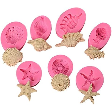 VONUOBEY 7 Pcs Seashell Silicone Mold Shell Fondant Mold Candy Cupcake Baking Mold Cake Decoration Tools Cover