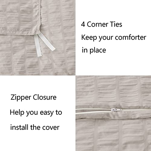 Cozyide Light Grey Duvet Cover Queen, 3 Pieces Bedding Duvet Covers, Soft Breathable Seersucker Duvet Cover Set With Zipper Closure And Corner Ties (1 Duvet Cover 90"X90" + 2 Pillow Shams 20"X26") #TOP6