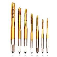 Machine Tap 7 PCS HSS6542 Spiral Point Titanium Coated Tap Machine Screw Thread Metric Tap Set Drill and Tap Set Thread Tapping Tool M2 M2.5 M3 M3.5 M4 M5 M6