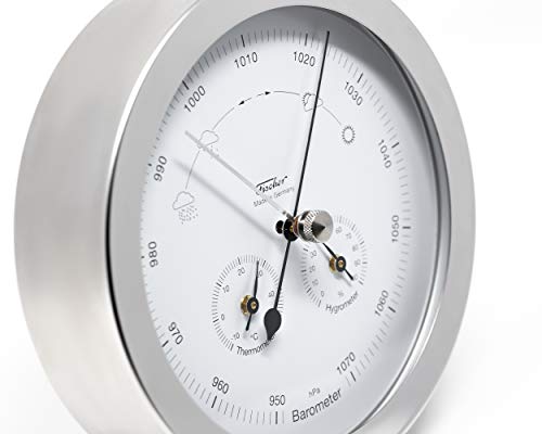 Foto von Fischer 1602-01 - Innen- u. Außen-Wetterstation - 160mm Thermometer, Barometer, Hygrometer aus Edelstahl Made in Germany