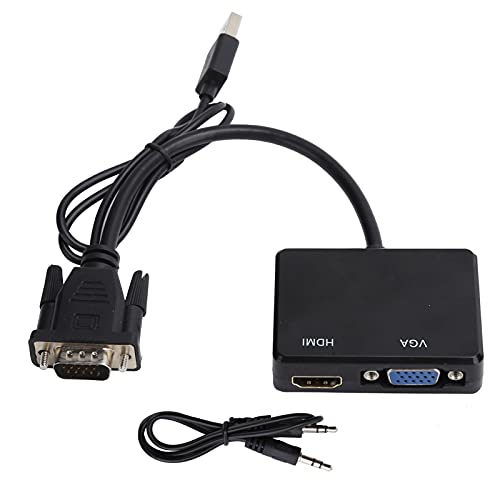 Kabel VGA na HDMI, Przejściówka z Dźwiękiem do Podłączenia Starego Komputera, Laptopa do Nowego Monitora, Wyświetlacza, Telewizora HD (Czarny)