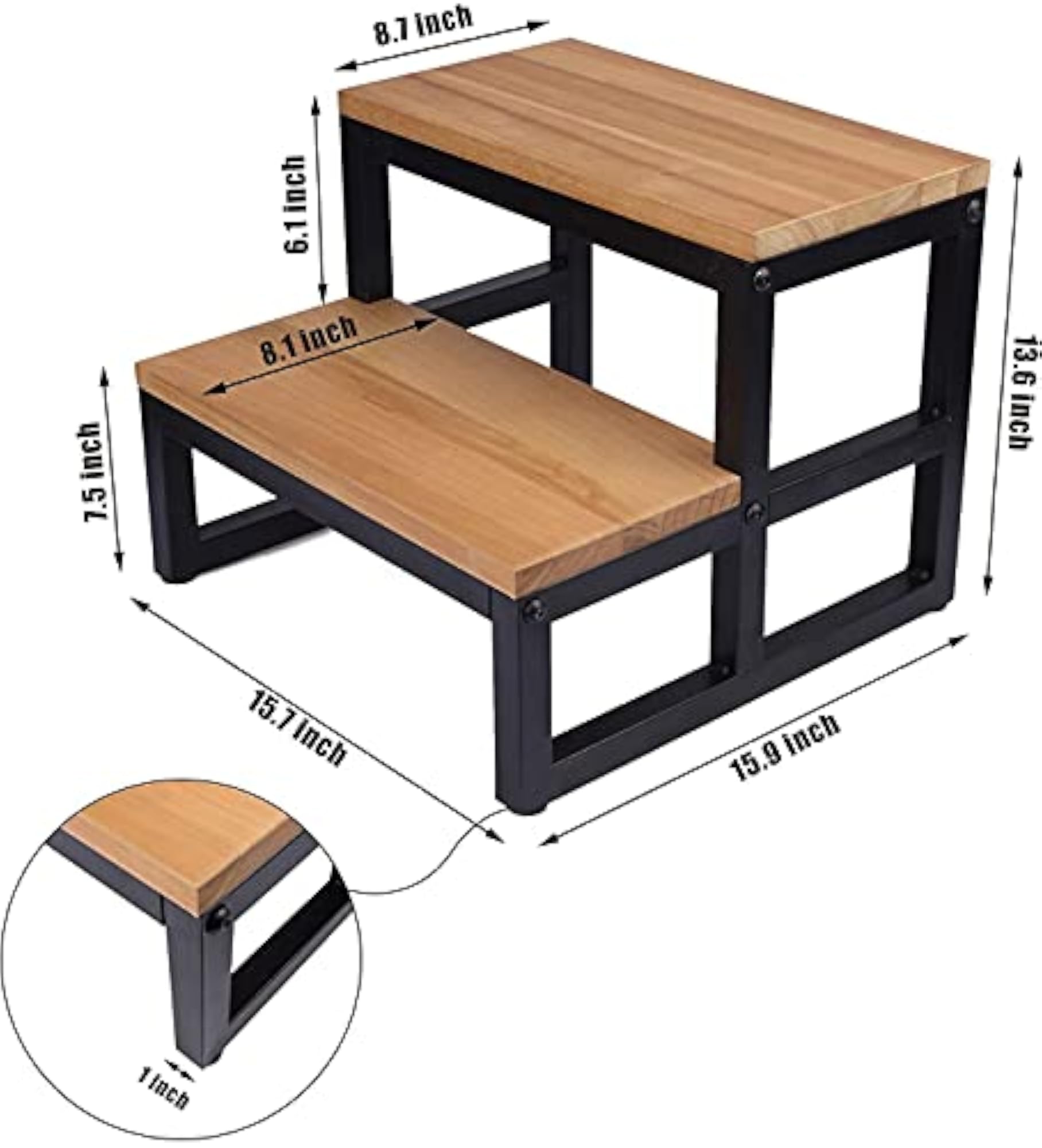 Two Step Wood/Metal Step Stool for Adults and Kids