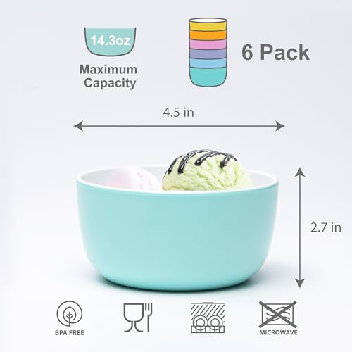 Bzyoo Set of 6 Small ColorPop Melamine Bowls - 4.5" 14.3 OZ Dipping, Dessert, Snack, Serving for Side Dishes, Soups, Salads, Ice Cream, and Parties - Pastel by bzyoo - Image 6