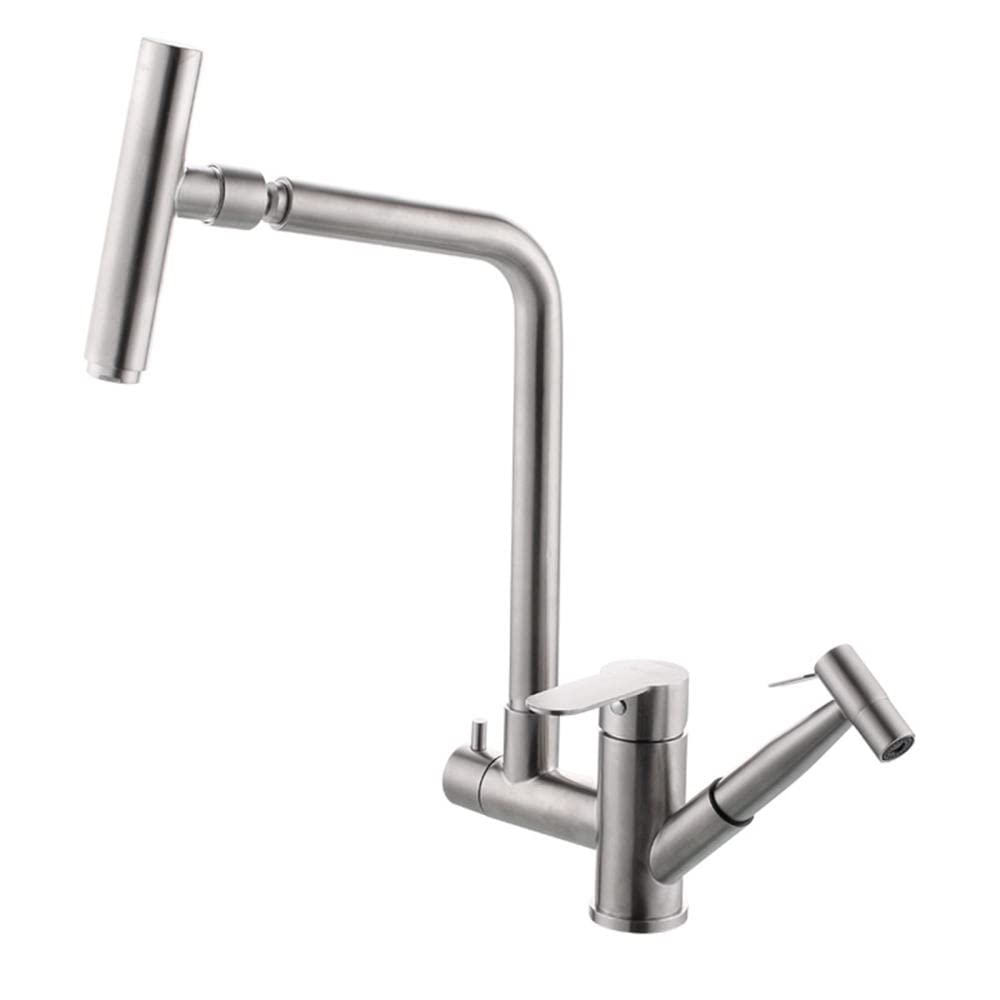Robinet de cuisine en acier inoxydable brossé avec pistolet télescopique durable