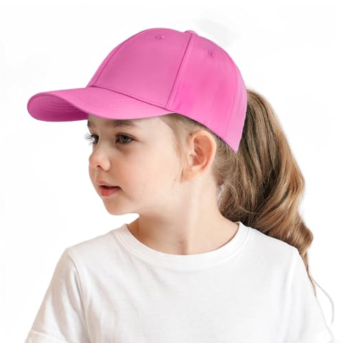 Image of Girls Ponytail Baseball Cap 3-8 Years Boys Girls Adjustable Baseball Hat with Ponytail Hole Child Snapback Cap Kids Golf Peaked Cap Breathable Sun Hat for Beach Camp Cycling Sun Protection Sports Hat