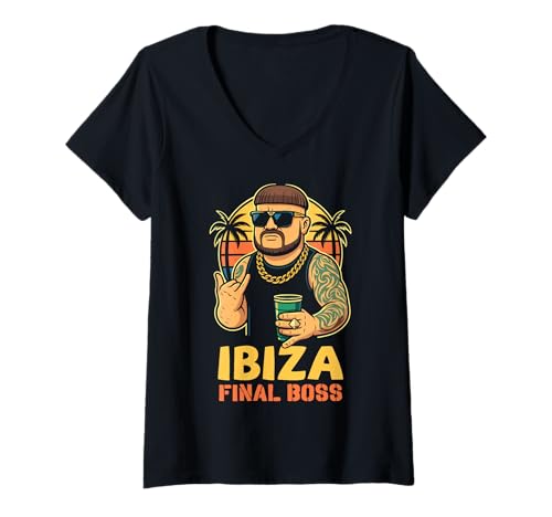 Femme Ibiza Final Boss Disco Party Beach Summer T-Shirt avec Col en V