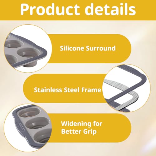 Gubilacrum Silicone Muffin Trays with Metal Frame, 12 Cup Regular Size Silicone Cupcake Tray, Non Stick Baking Mold Tin, Foldable Reusable Baking Utensils for Muffins Cupcakes 31x22.3x3.6cm (Grey) - Image 3