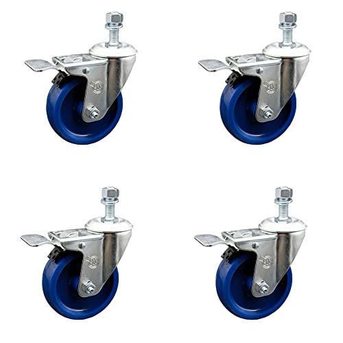 Solid Polyurethane Swivel Threaded Stem Caster Set of 4 w/4