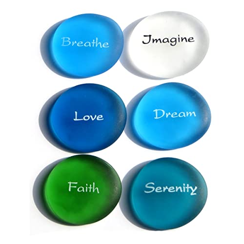 Lifeforce Glass The Mermaid's Message II, Frosted Sea Glass Stones, Six Inspiring Words in Beach Colors