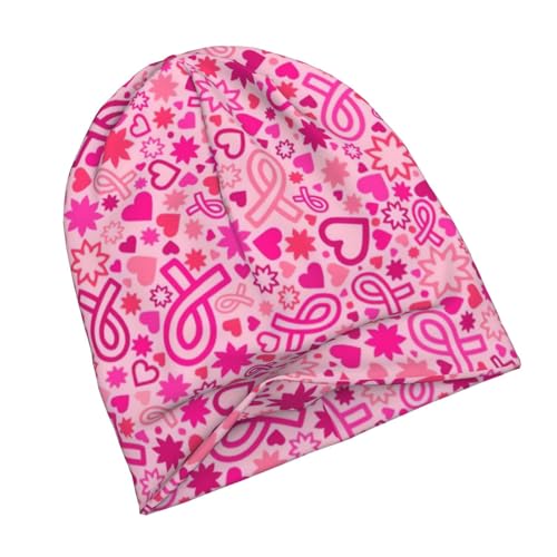 Breast Cancer Awareness Beanie Chemo Hats for Women Men Slouchy Cancer Headwear Stretchy Skull Cap Soft Knitted Hat Nightcap Chemo Gifts — view 2