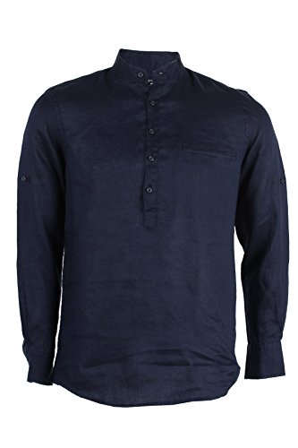 Camicia collo Coreana 100% Lino Blu, L-41/42