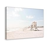 Küste Wandkunst Rettungsschwimmer Turm Leinwand Poster Wandkunst Dekor Druck Bild Gemälde für Wohnzimmer Schlafzimmer Dekoration Rahmenstil 50 x 75 cm