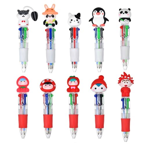 Retractable Multicolored Pen 4 Color-in-1 Ballpoint Pens 0.7mm Tip for Student Writing Note Taking Journaling Cartoon Pens