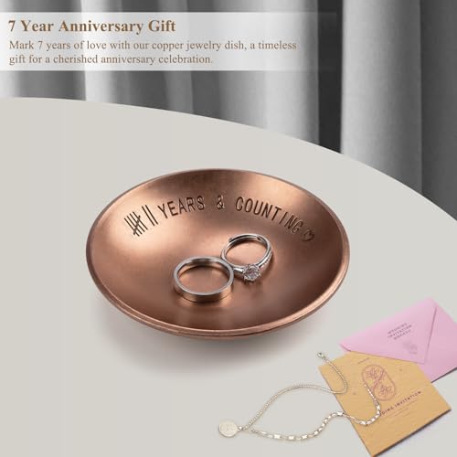 Urllinz 7 Year Anniversary Copper Gifts for Him Her - 7th Anniversary Jewelry Tray for Men Women Wife Husband Couple, Ring Holder Dish & Card & Gift Box, 4" by Urllinz - Used condition - Image 3