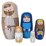 Grtheenumb Nistpuppen für Kleinkinder von 1–3 Jahren, 5 Stück, Jesus-Krippe, stapelbar, Exquisite Malerei aus Holz für Weihnachten, Ostern, Geburtstag