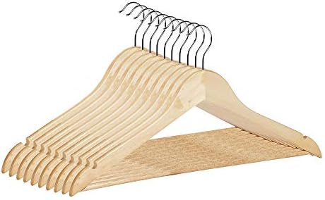 ZENO Strong Natural Wood Wooden Coat Hangers | 360 Degree Rotatory Hook | Round Trouser Bar & Shoulder Notches | Durable Wardrobe Space Saver | Suitable for Coat, Jacket, Suit, Jumper (20 Pack)