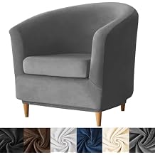 HFCNMY 2 Piece Club Chair Slipcover,Stretch Velvet Barrel Chair Covers Soft Tub Chair Slipcover Washable Armchair Cover with Elastic Bottom Dark Gray